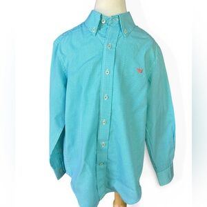 Southern Marsh Youth Medium Aqua Green Gingham Button Down Shirt Preppy